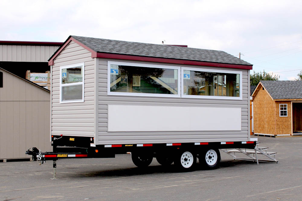 A shed on a delivery trailer. 