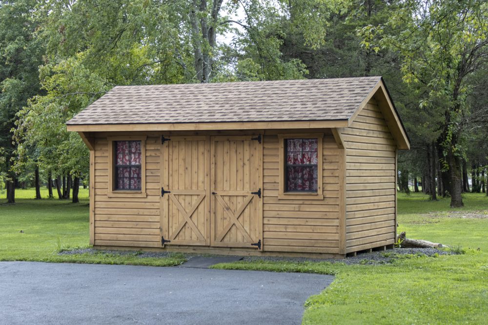 garden quaker shed with cedar siding