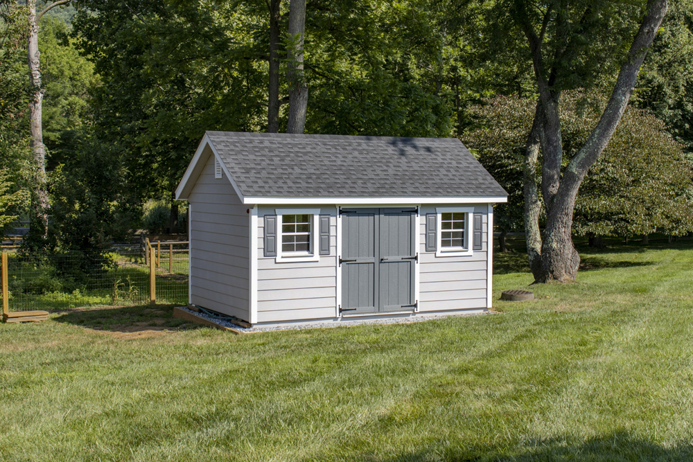 garden shed with traditional vinyl siding