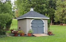Hip roof style shed.