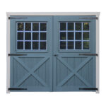 Wood 8x7 Carriage House Double Barn Door with Squared Glass